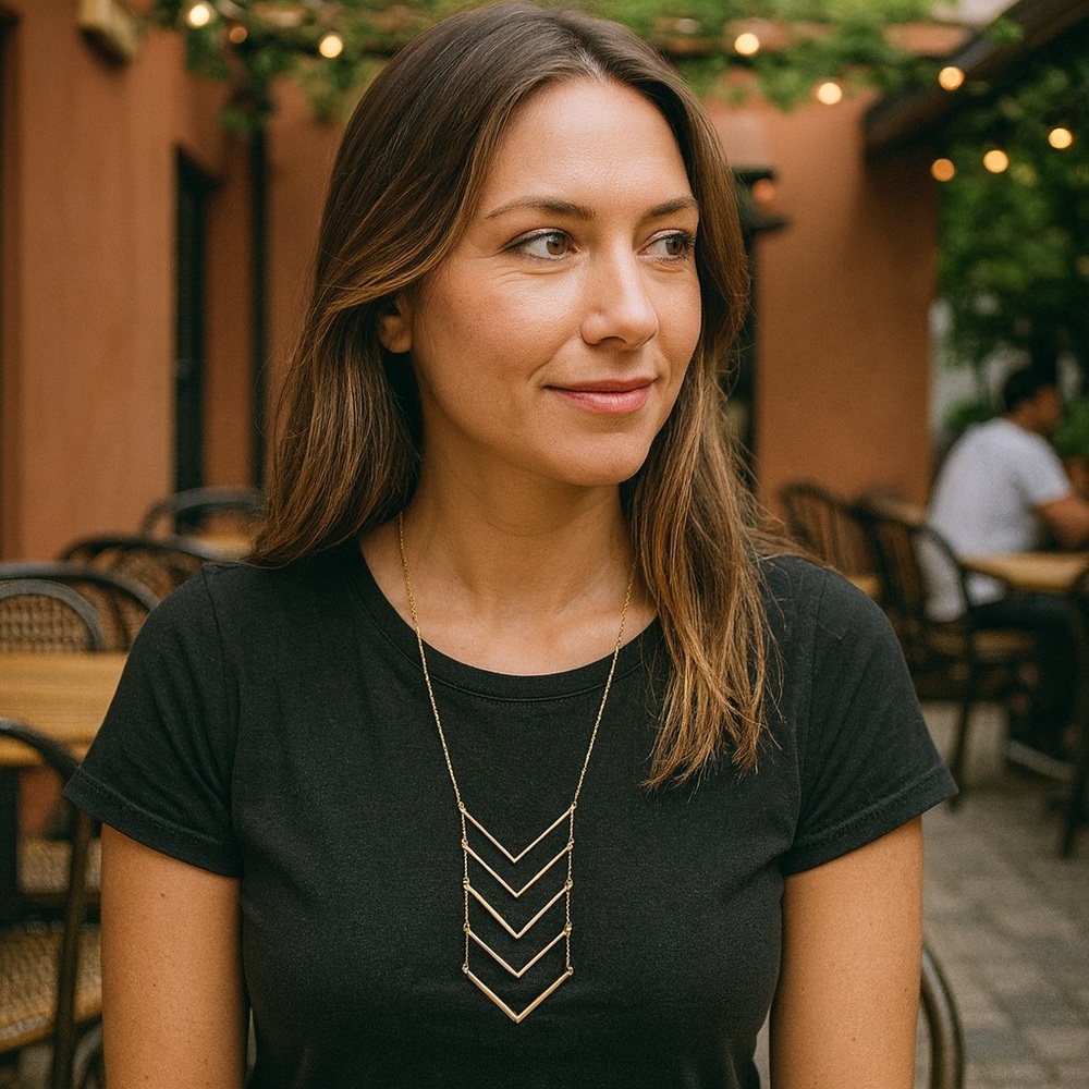 Gold-tone Chevron Necklace layered chunky long matte